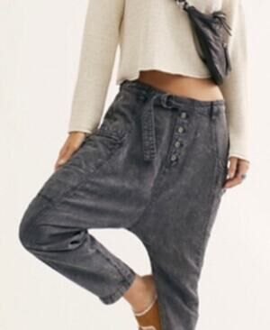 Free People Desert Daze Harem Pants Washed Denim Button Fly Cargo Size 4
